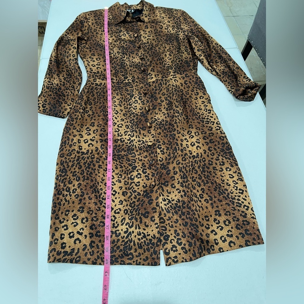 Y L BY YAIR VTG long sleeve dress 100% SILK line of leopard print Sz 12 - Picture 4 of 6